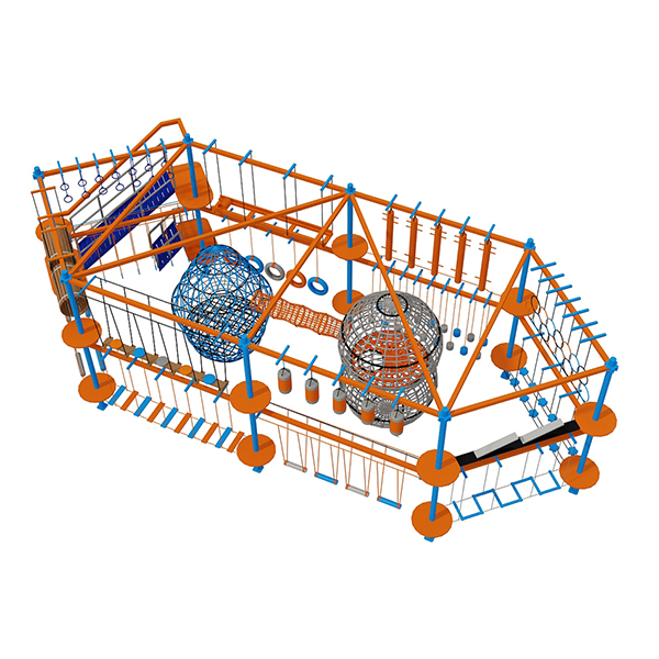 Luft-Challenge-Park-Design-mit-Seilbrücken-und-Netztürmen