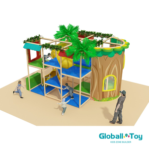 Design de playground interno da Treehouse com slide de tubo em espiral e área de recreação de bola