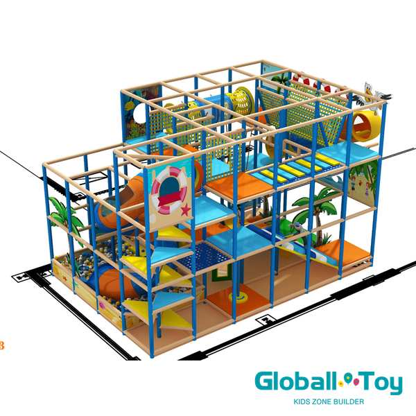 Kinder in Indoor -Spielbereich mit Spiralrutsche, Ballpool und interaktiven Spielplatten