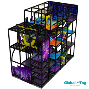 Urban City Theme Indoor Playground com slide triplo e ponte de suspensão