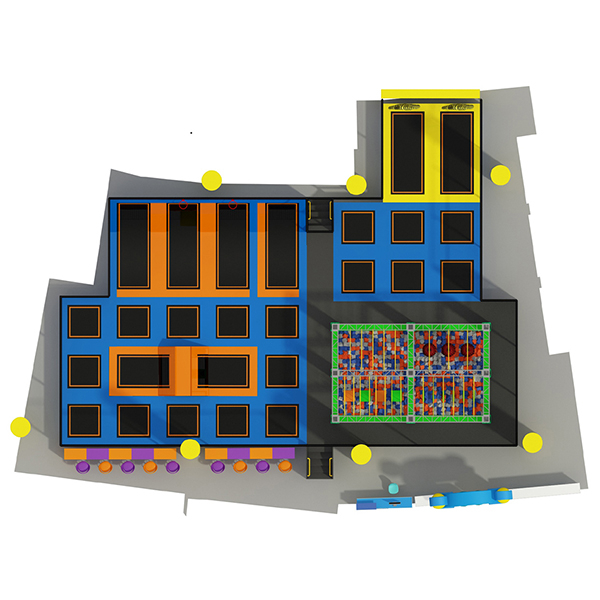 conception d'aménagement de trampoline commercial et de parc d'aventure avec structure d'escalade