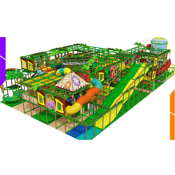 Parco giochi al coperto per avventure nella giungla con tunnel di scivoli e strutture da arrampicata per bambini