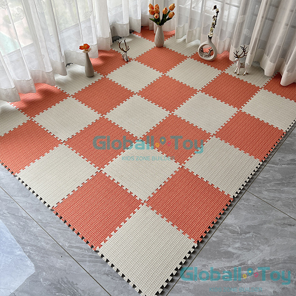 Alfombra tejida para suelo, suelo de sala de juegos color crema naranja
