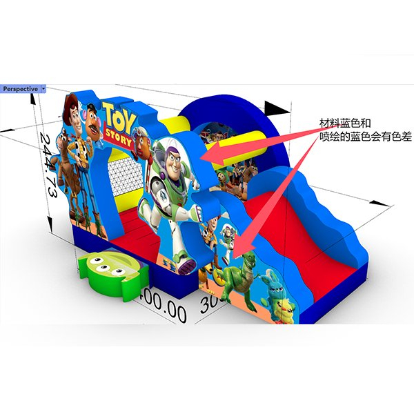 Açık hava oyun alanı için kaydıraklı çizgi film temalı atlama kalesi