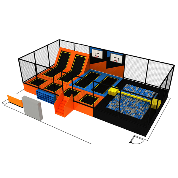 sistem taman trampolin modular dengan balok keseimbangan dan kubus busa