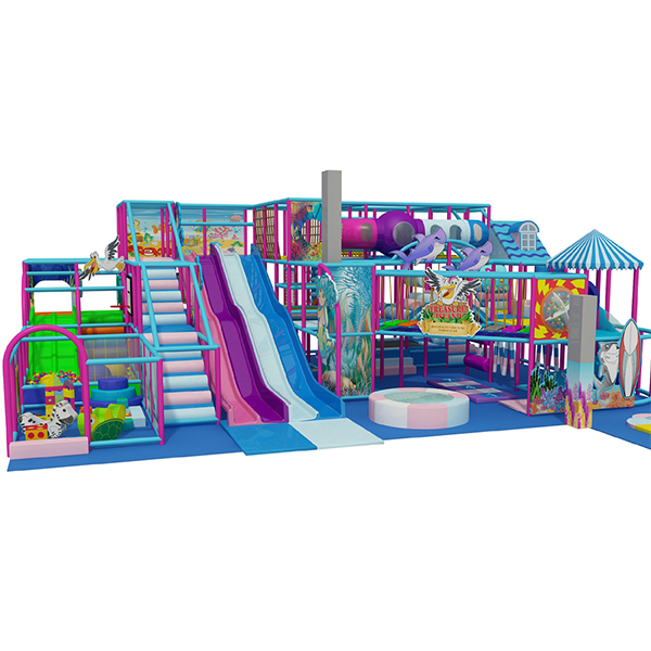 parco giochi al coperto a tema oceano con tunnel di scivoli e vasca con palline per centro di intrattenimento per bambini