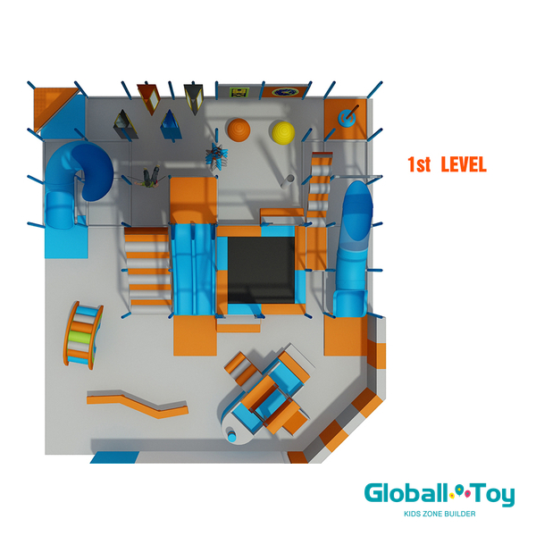 layout de playground interno de shopping center planta 3d para fec