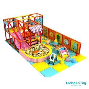Tema Pastel Playground Indoor Playground con doble tobogán y pozo de pelota