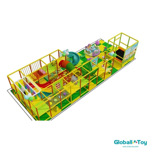 Playground interior comercial con pozo de pelota de tobogán en espiral y zona de trampolín