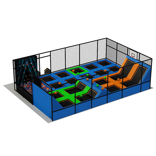 parc de trampolines modulaire avec mur d'escalade et aire de jeux de balle pour lieux de divertissement